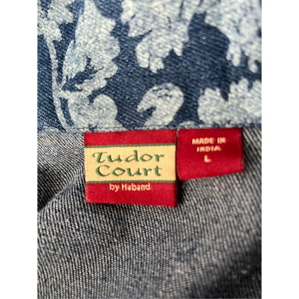 Retro Tudor Court Women’s L Blue Floral Button Up Denim Blazer - Picture 6 of 9